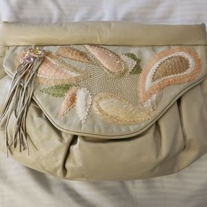 Ladies clutch  hand bag  with shoulder strap  leather and snake  skin  retro.
